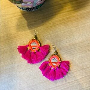 Gaia Empowered Women Artisan Pink Orange Tassel Earrings